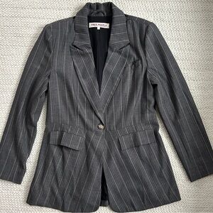 Free People Pleated Blazer Jacket Pin Stripe Herringbone Longline Feminine